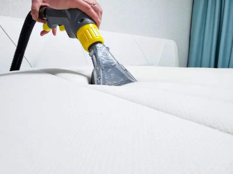 Mattress being cleaned with a vacuum