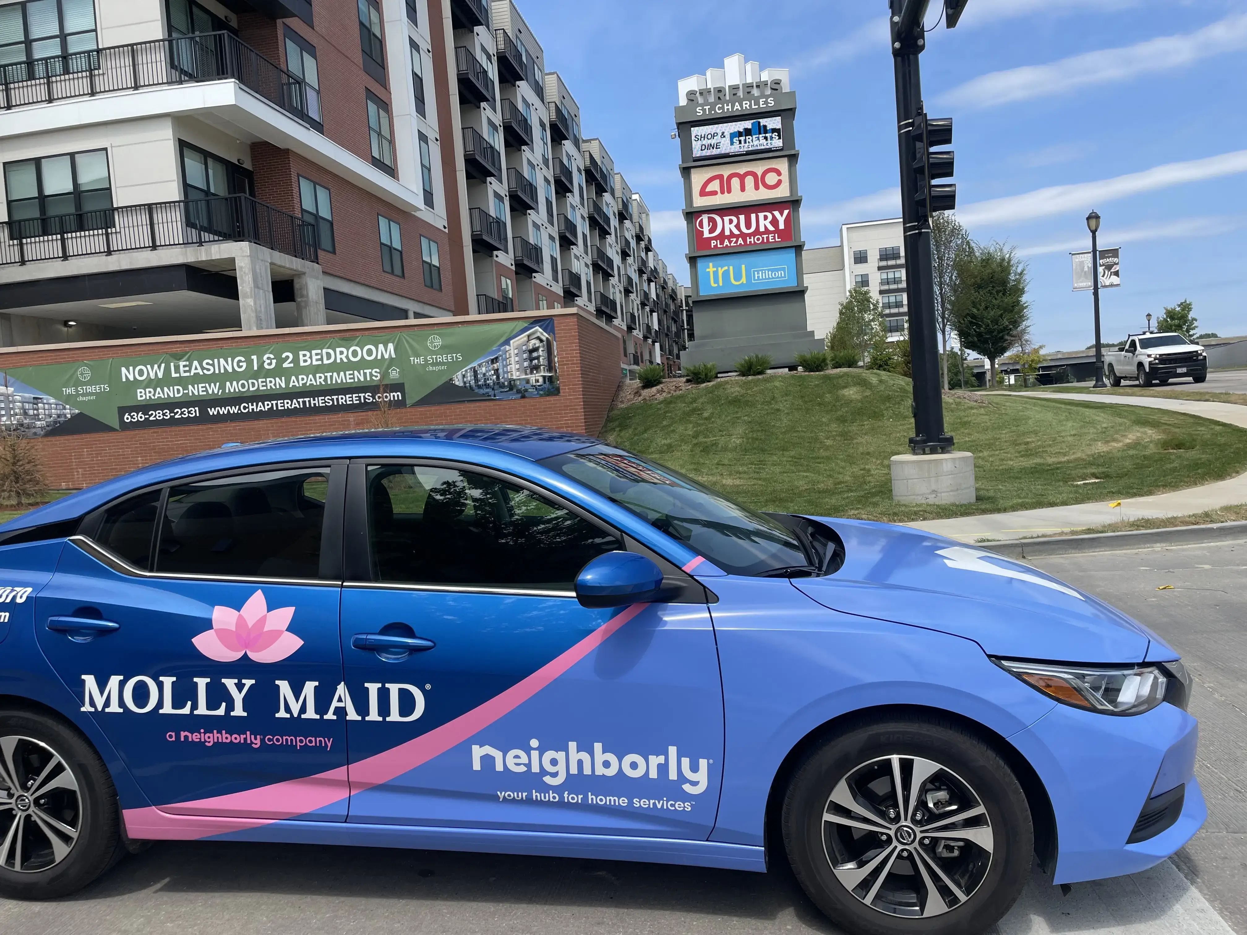 Molly Maid company car parked during an apartment cleaning appointment in St. Charles, MO