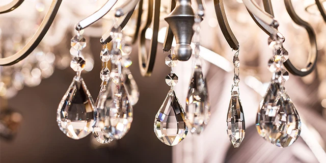 Crystal pieces dangling from a chandelier