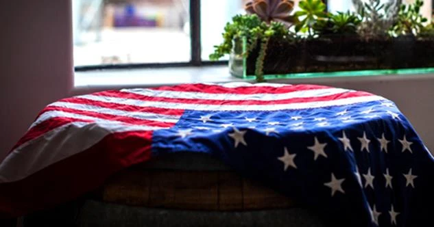 American flag laid out on a table
