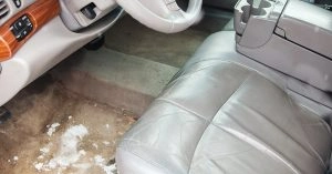 Salt stains on the carpet in a car