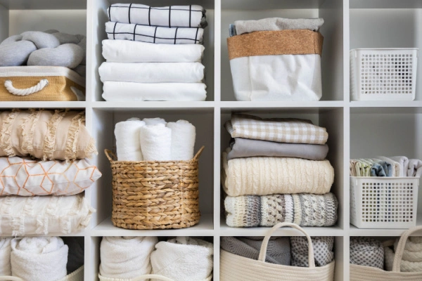 Linens neatly organized in a closet