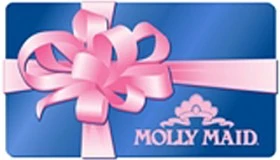Blue Molly Maid gift card wrapped in a pink bow
