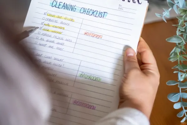 Woman holding a housecleaning checklist