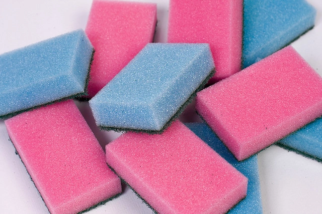 A pile of pink and blue sponges. Photo Credit: Horla Varlan on Flickr.