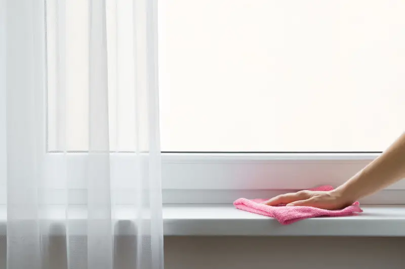 Person cleaning windowsill