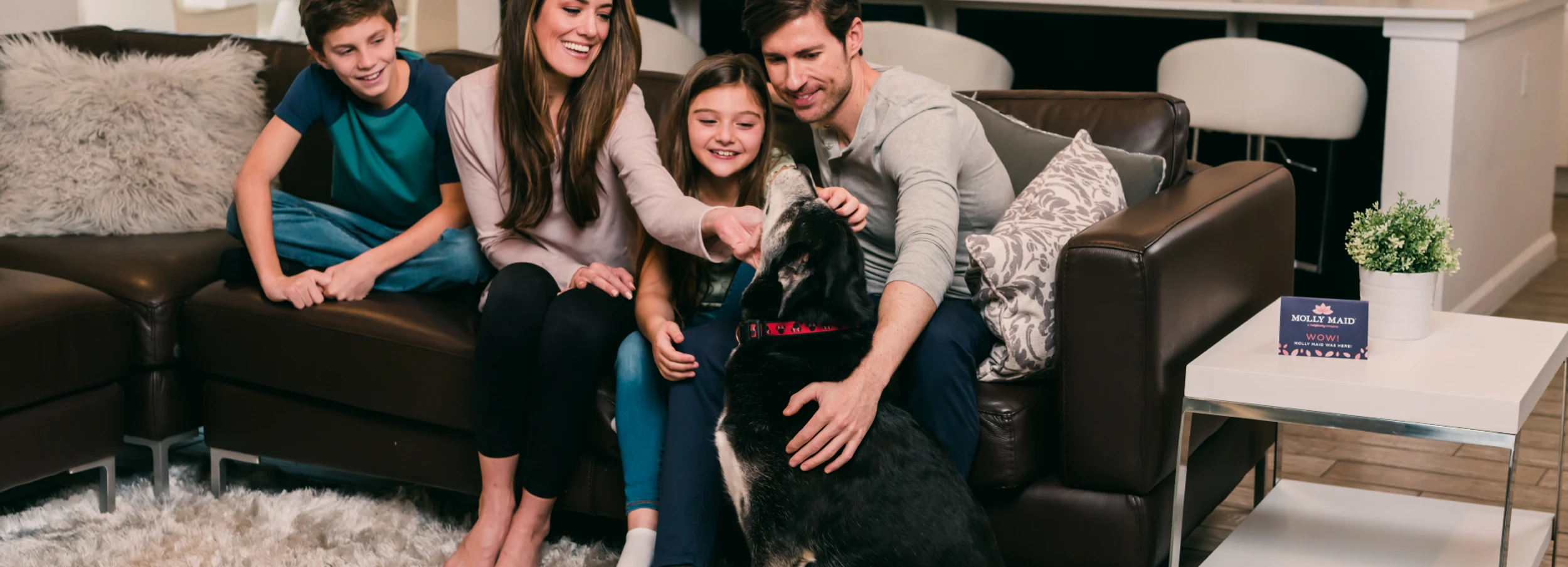 happy family with their dog