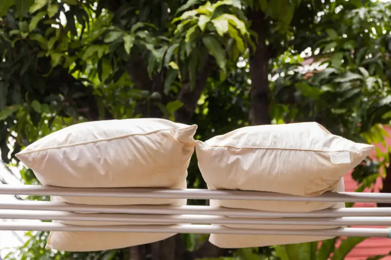 Pillows air drying after hand washing
