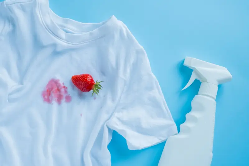 Strawberry stain on white t shirt.